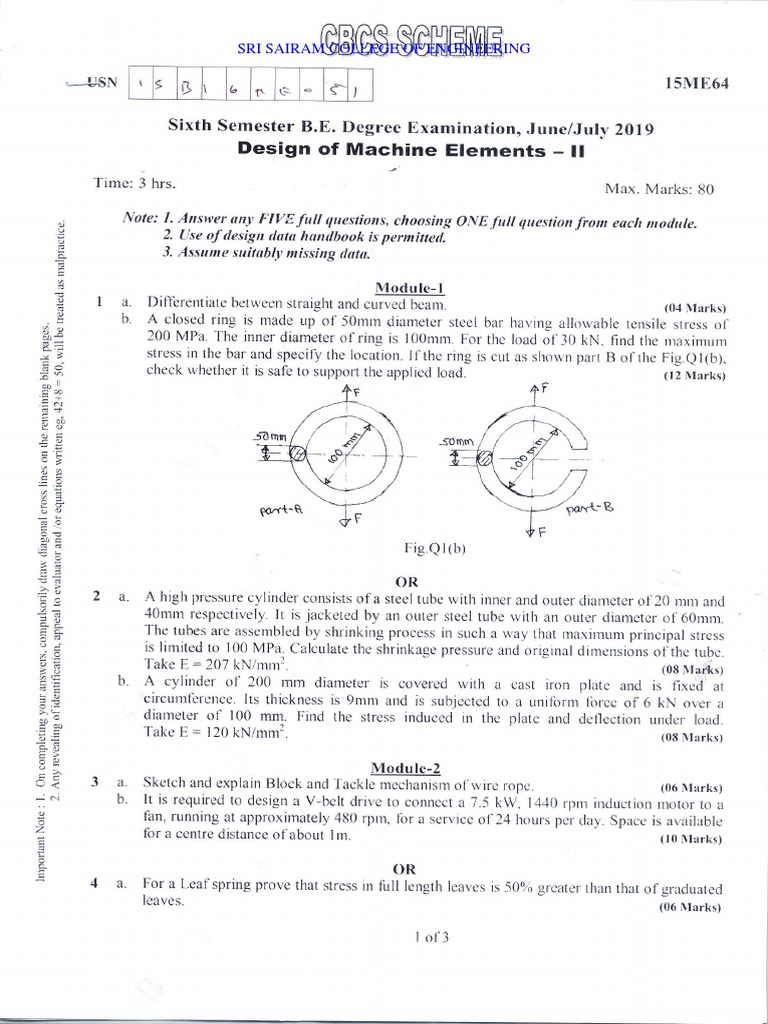 Design of Machine Elements II Exam Guide | PDF | Gear | Belt (Mechanical)