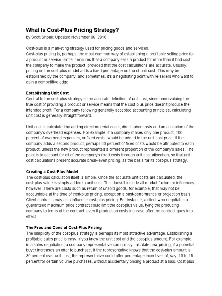 What Is CostPlus Pricing Strategy PDF Cost Pricing