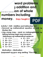 Creates Word Problems Involving Addition and Subtraction of Whole Numbers Including Money