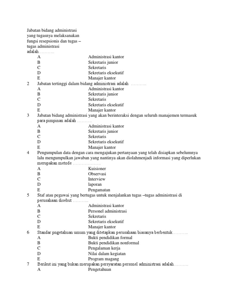 Jabatan Bidang Administrasi Yang Tugasnya Melaksanakan Fungsi Resepsionis Dan Tugas Docx