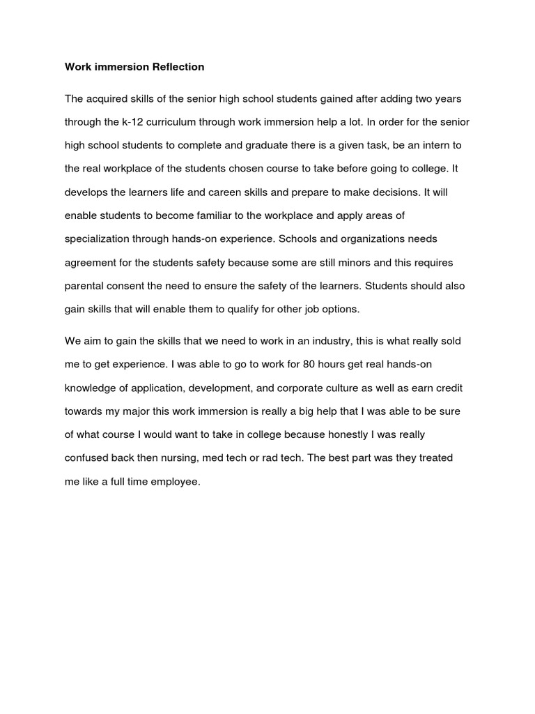 Work immersion reflection pdf