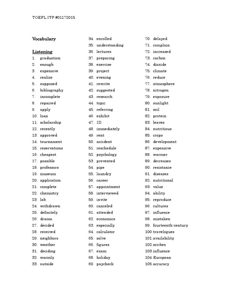 TOEFL ITP Vocabulary List 2015 | PDF | Nutrition | Diet & Nutrition