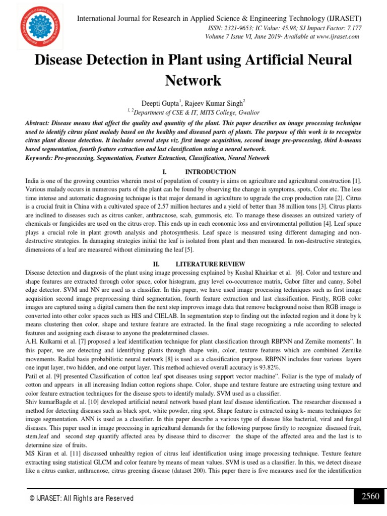 Disease Detection in Plant Using Artificial Neural Network | PDF ...
