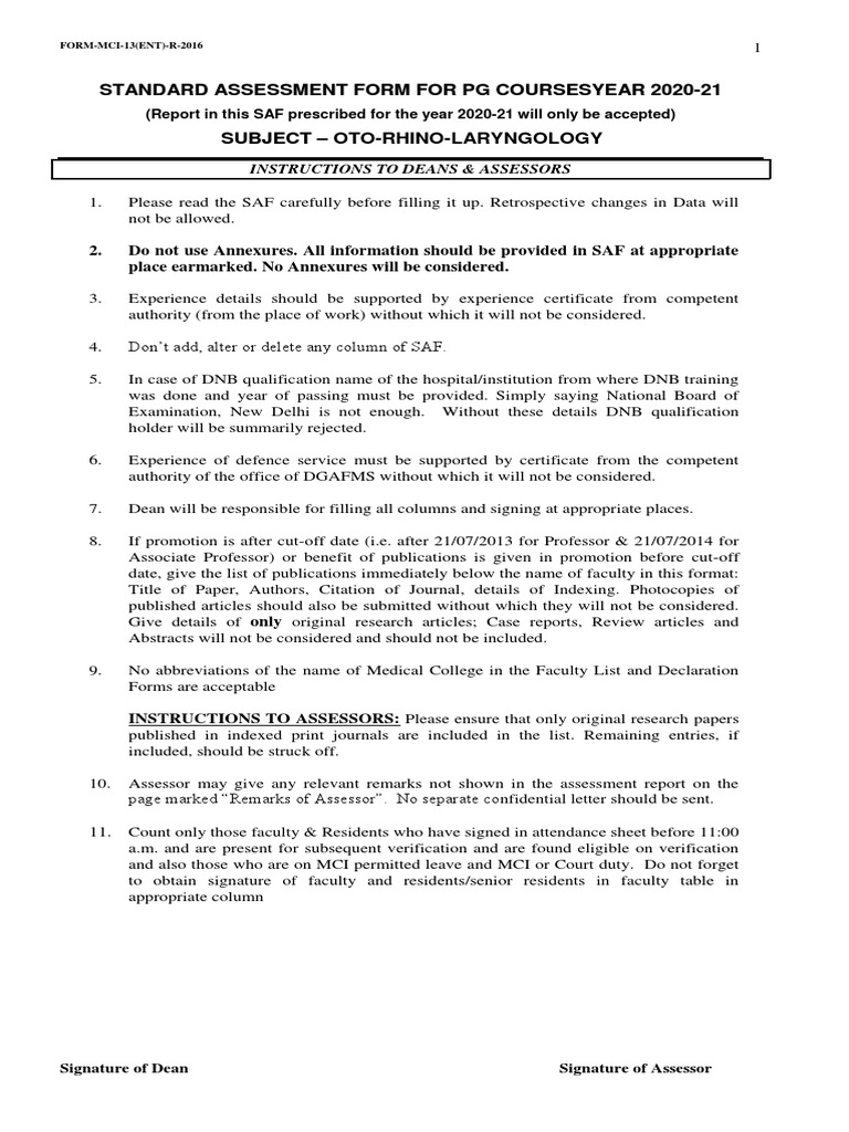 Standard Assessment Form for ENT Courses | PDF | Emergency Department ...
