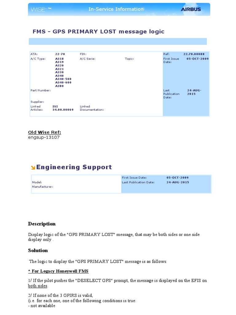 FMS GPS Primary Lost Message Logic PDF Global Positioning System