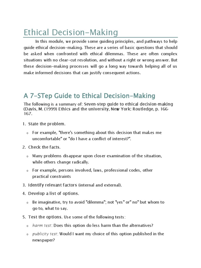 7-Step Guide to Ethical Decision Making | PDF | Decision Making ...