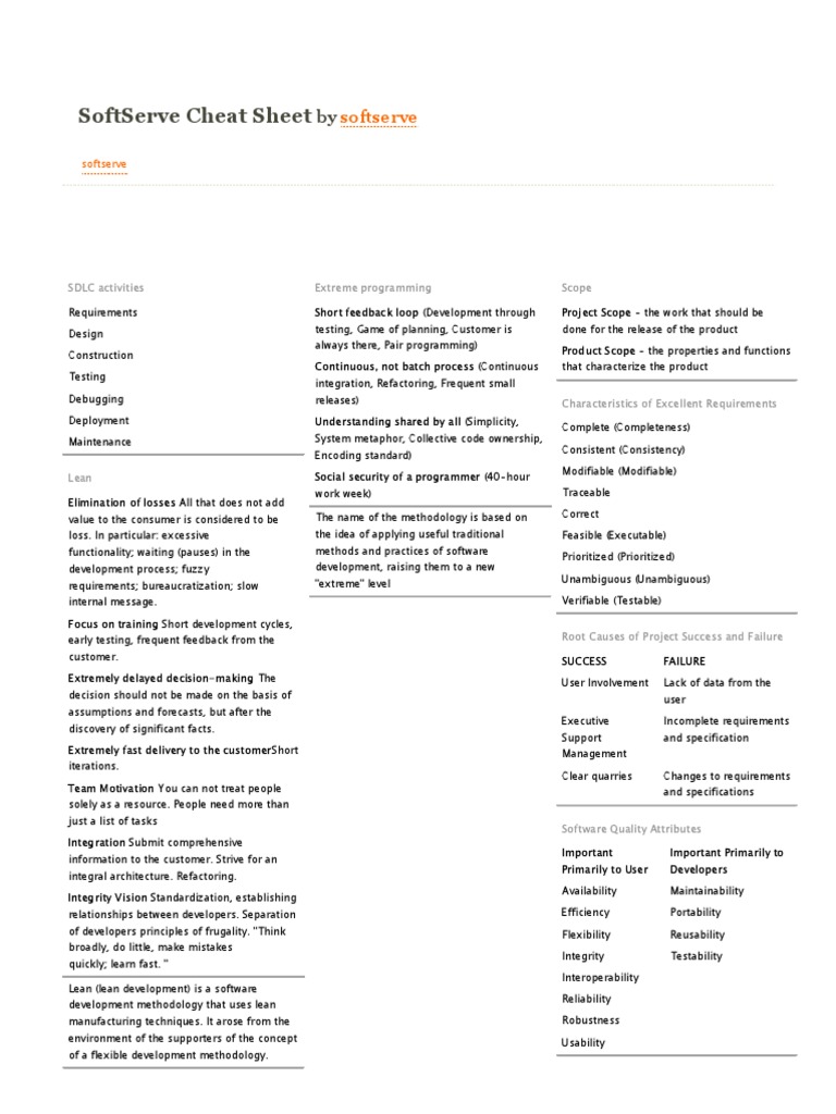 SDLC Cheat Sheet for Lean Development | PDF | Software Development ...
