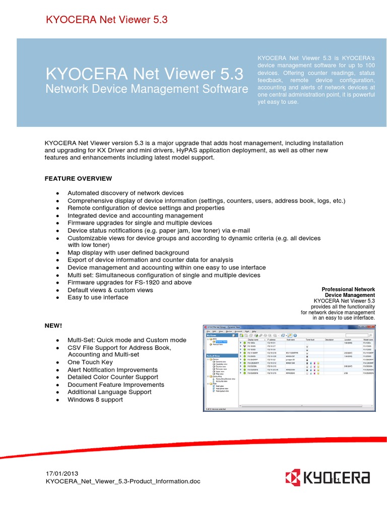 KYOCERA Net Viewer 5.3Product Information PDF Windows 8 Computer