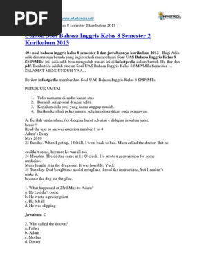 Soal Bahasa Inggris Kelas 8 Semester 2 Kurikulum 2013 Grammar Language Mechanics