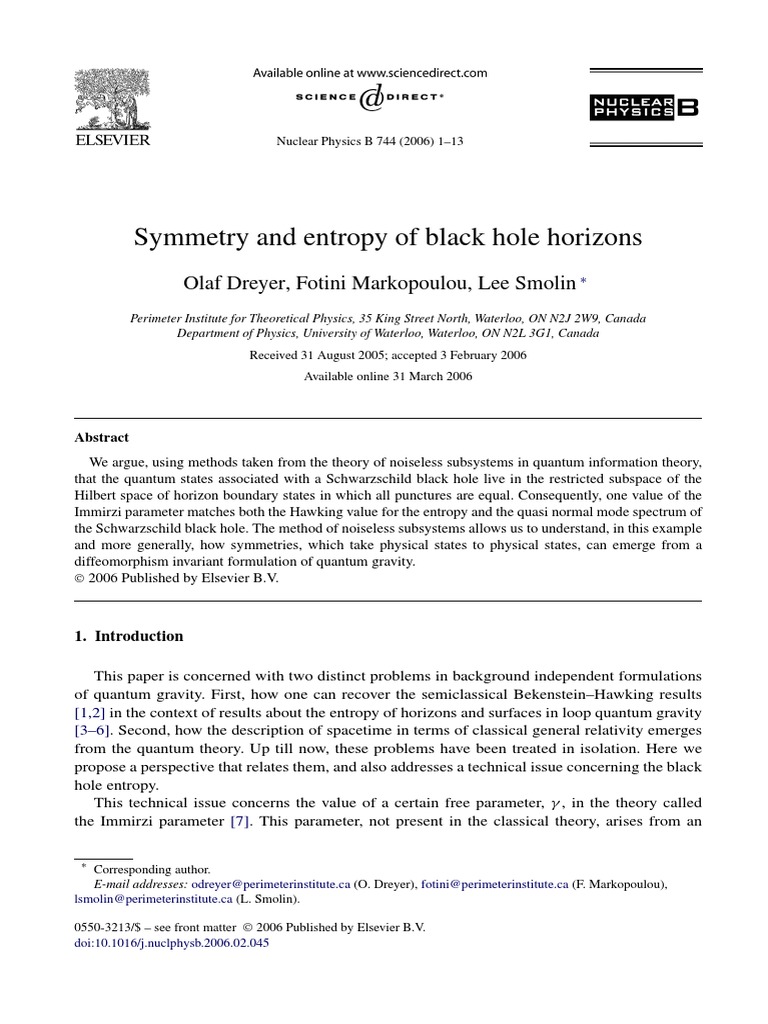 Nucl Phys B V 744 Pdf Black Hole Quantum Gravity