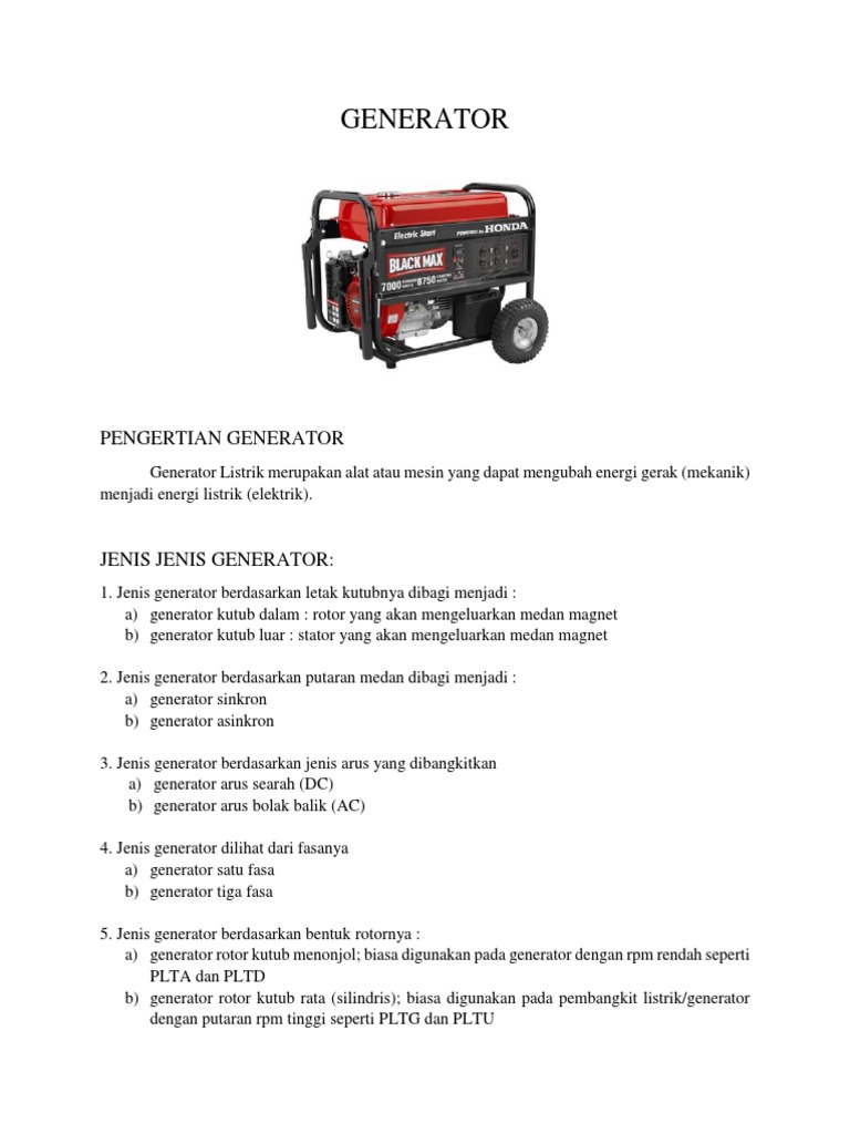 Jenis-Jenis Generator Listrik | PDF | Teknologi & Rekayasa