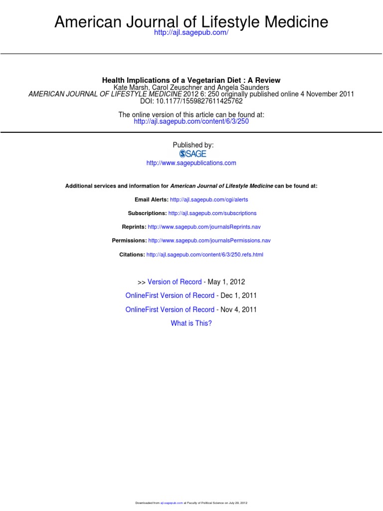 Health Implications of A Vegetarian Diet: A Review | PDF ...