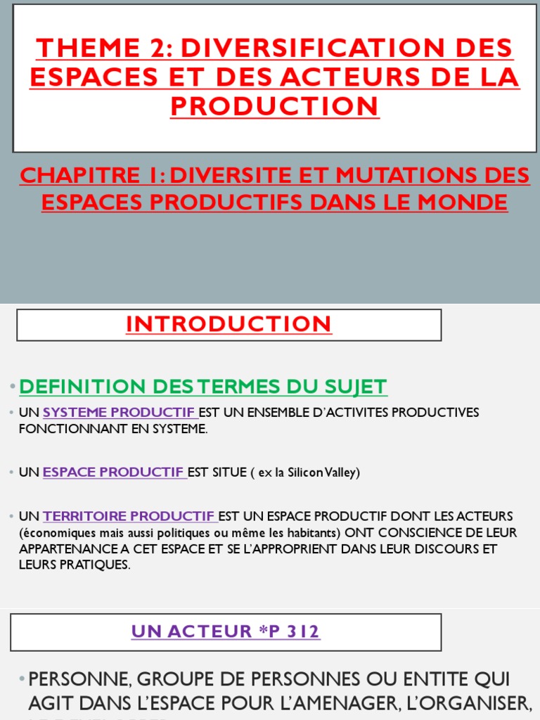 Diversification Des Espaces Et Des Acteurs de La Production Dans Le ...