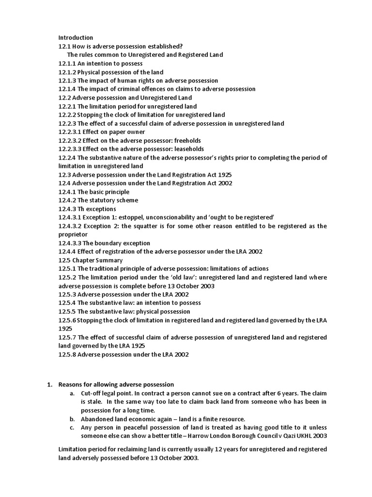 Adverse Possession: Rules & Laws | PDF | Adverse Possession | Leasehold ...