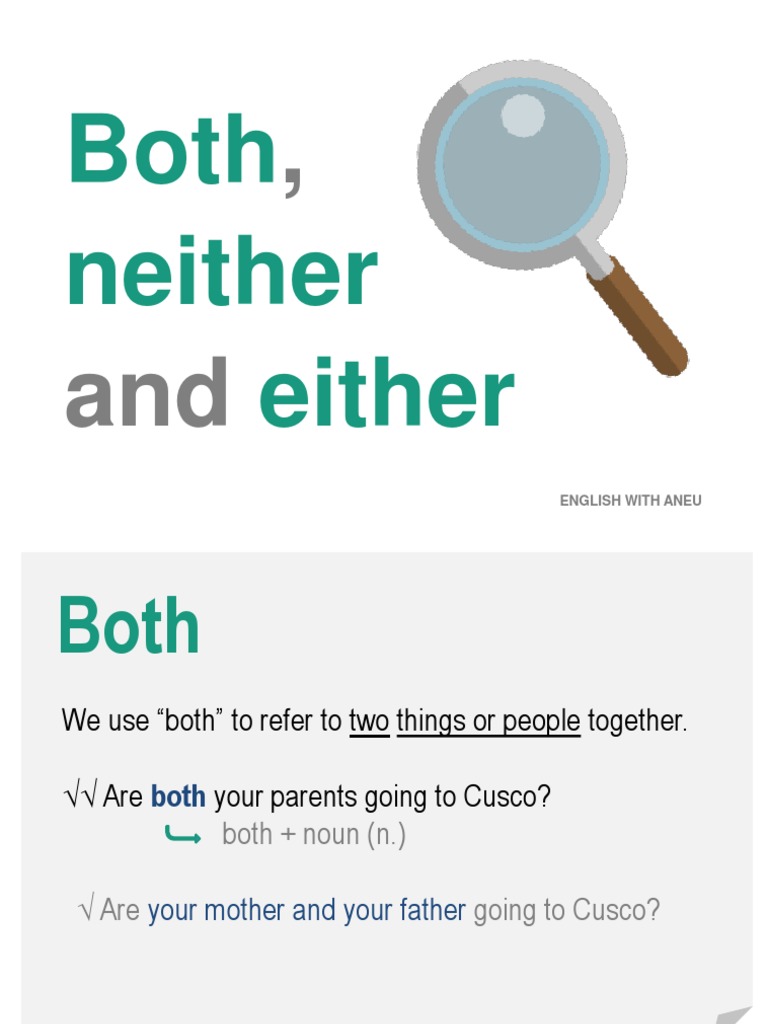 Both, Neither & Either | PDF | Grammatical Number | Plural