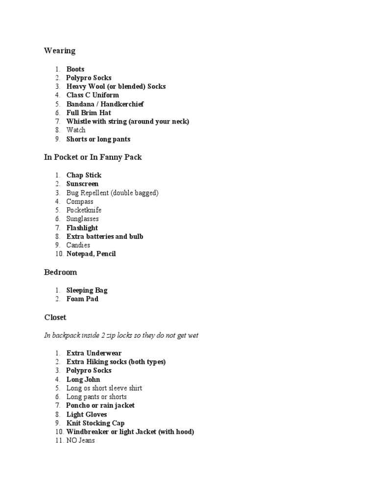 Backpacking Checklist | PDF