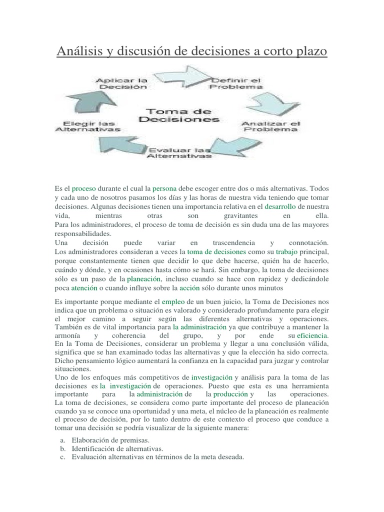 Decisiones Financieras a Corto Plazo | PDF | Toma de decisiones ...