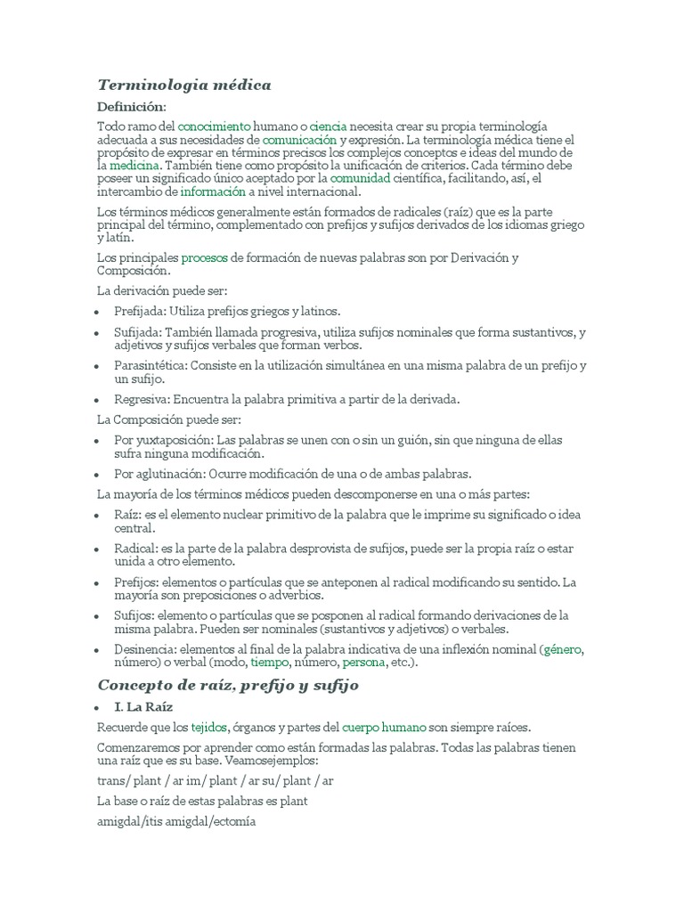 Terminología Médica: Raíces y Formación | PDF | Sangre | Tejido adiposo