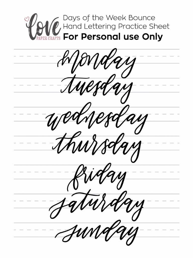 Printable Days of The Week Hand Lettering Practice Sheet | PDF
