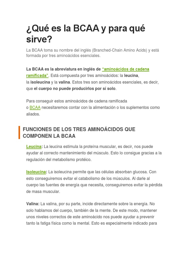BCAA y para Qué Sirve PDF Bioquímica Química