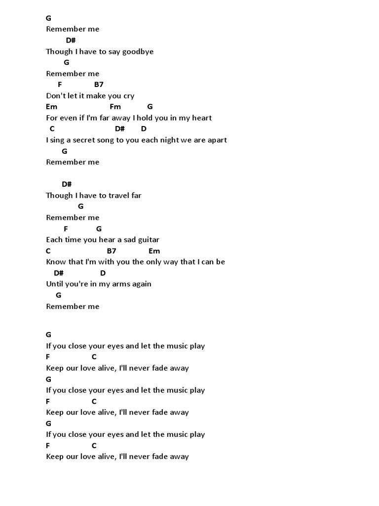 Remember Me Chords and Lyrics | PDF | Poetry