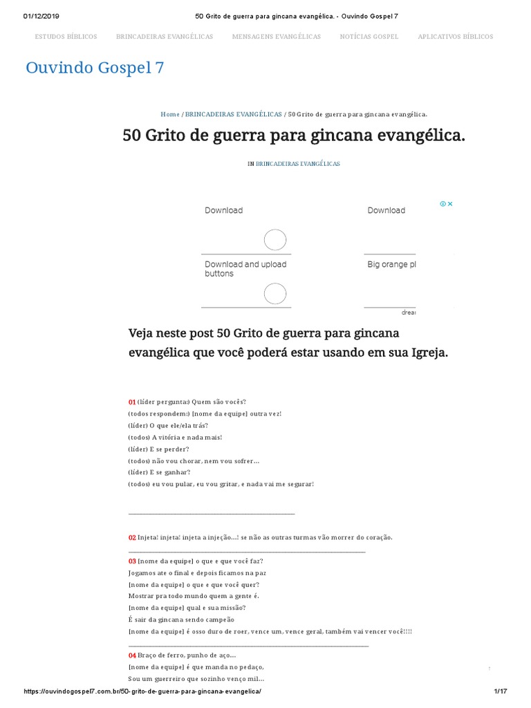 Gritos de Guerra para Gincana Evangélica | PDF | Música Gospel | Jesus