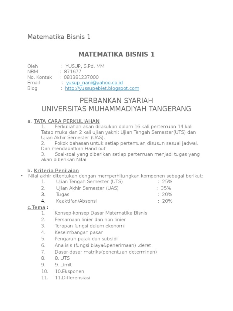 Matematika Bisnis 1 | PDF