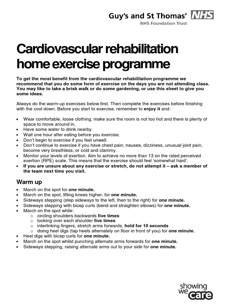 Cardiovascular Rehab Home Exercise PDF PDF Sports