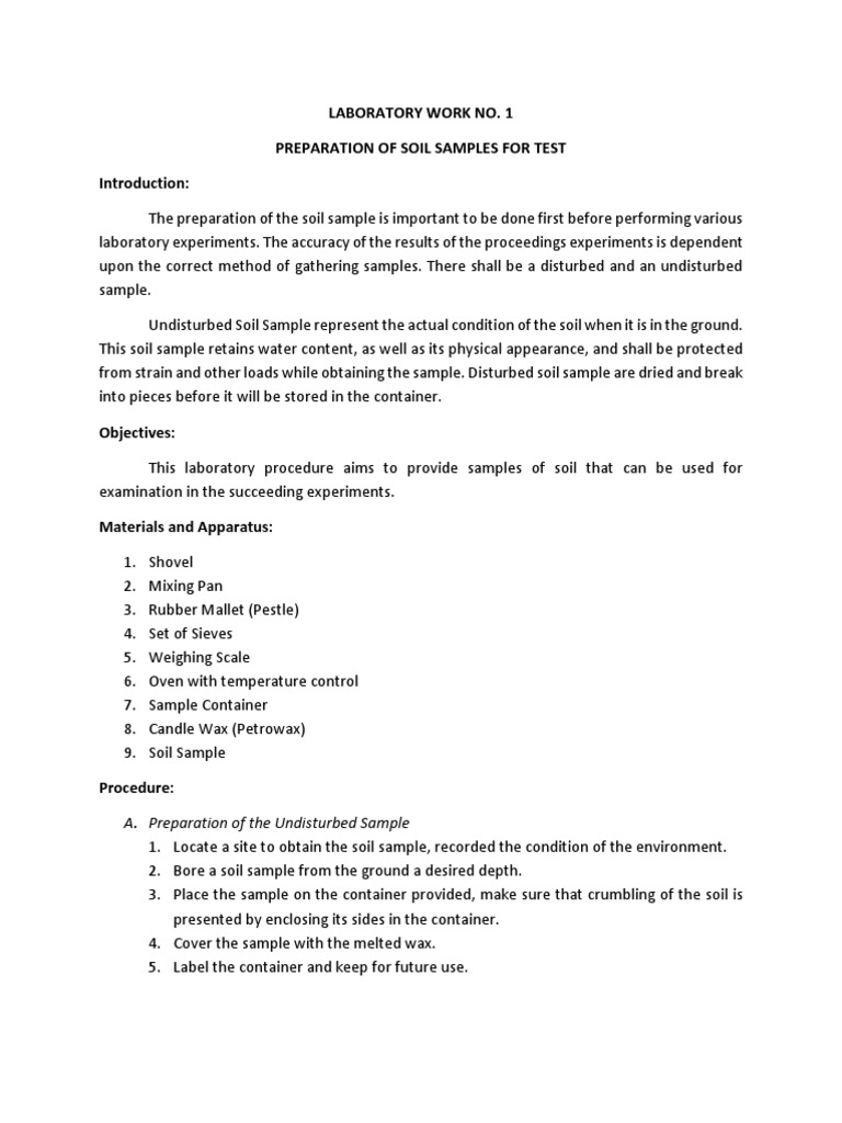 LABORATORY WORK1disturbed PDF Soil Experiment