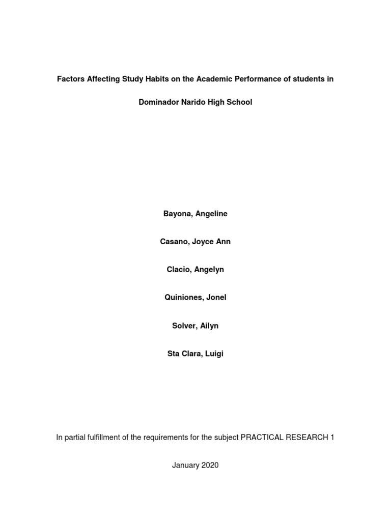 Factors Affecting Study Habits On The Academic Performance of Students ...