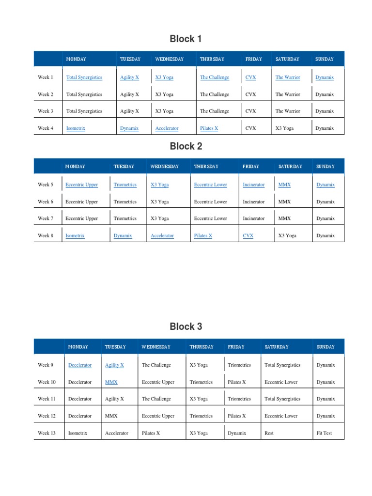 P90X3 - Workout Schedule and Video Links | PDF