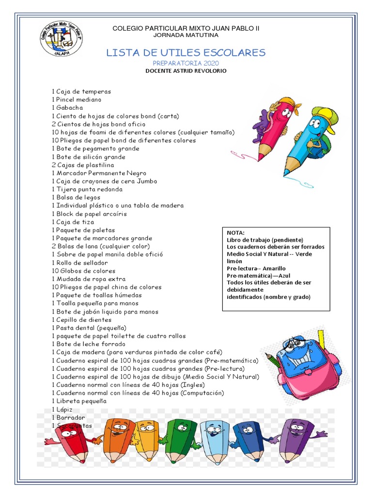 Lista de Utiles Escolares PDF