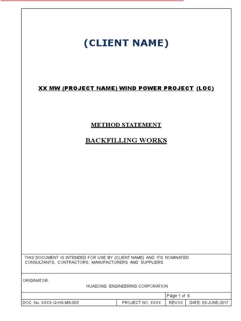 Backfilling Method Statement for Project | PDF | Specification ...