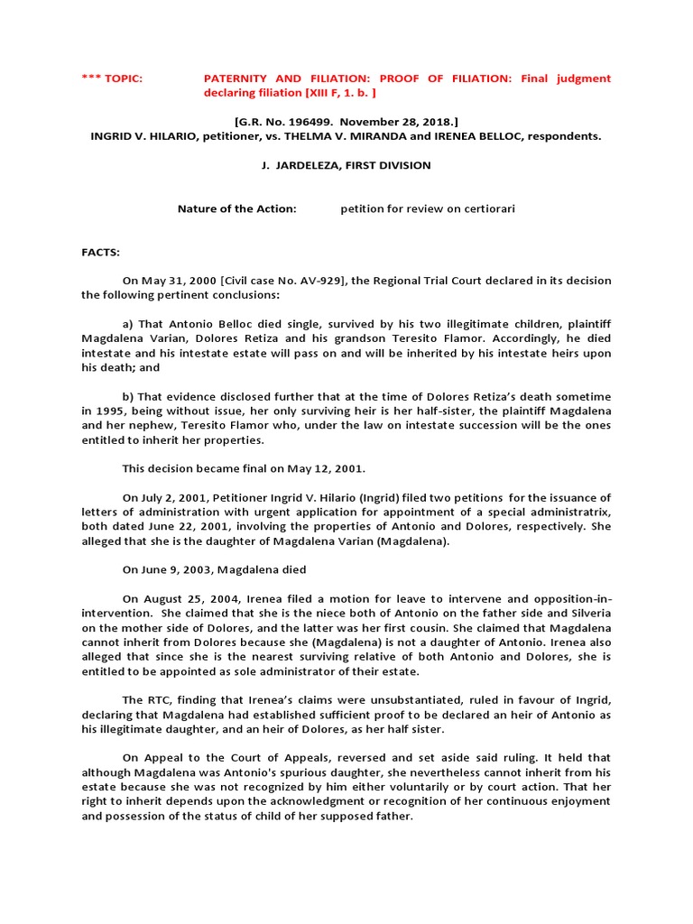 7 Wills, Sole Heir Hilario V Miranda, Nov 28, 2018 DIGEST Edited PDF