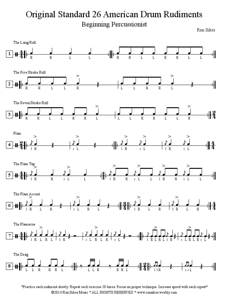 26 Drum Rudiments For Beginners - Snare Drum PDF | PDF | Divertissement ...
