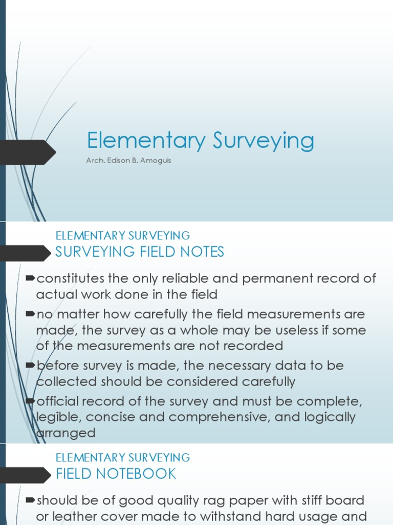 Field Notes in Elementary Surveying | PDF | Surveying | Compass