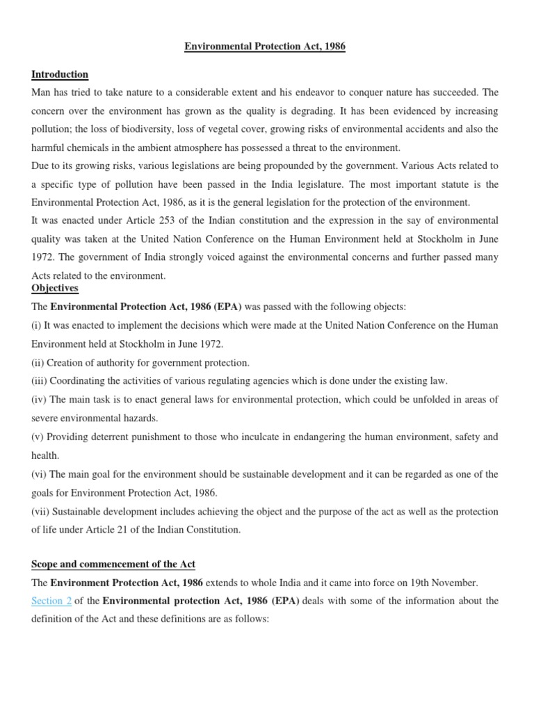 Overview of the Environmental Protection Act | PDF | Environmental ...