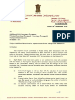 Additional Directions For Improvement of Road Safety in The State-UT Letter Dated 26.09.2018