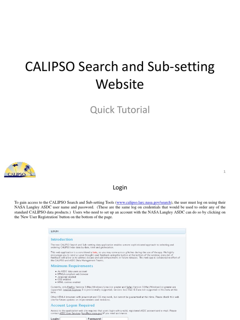 Calipso Search and Subset Tutorial PDF Parameter