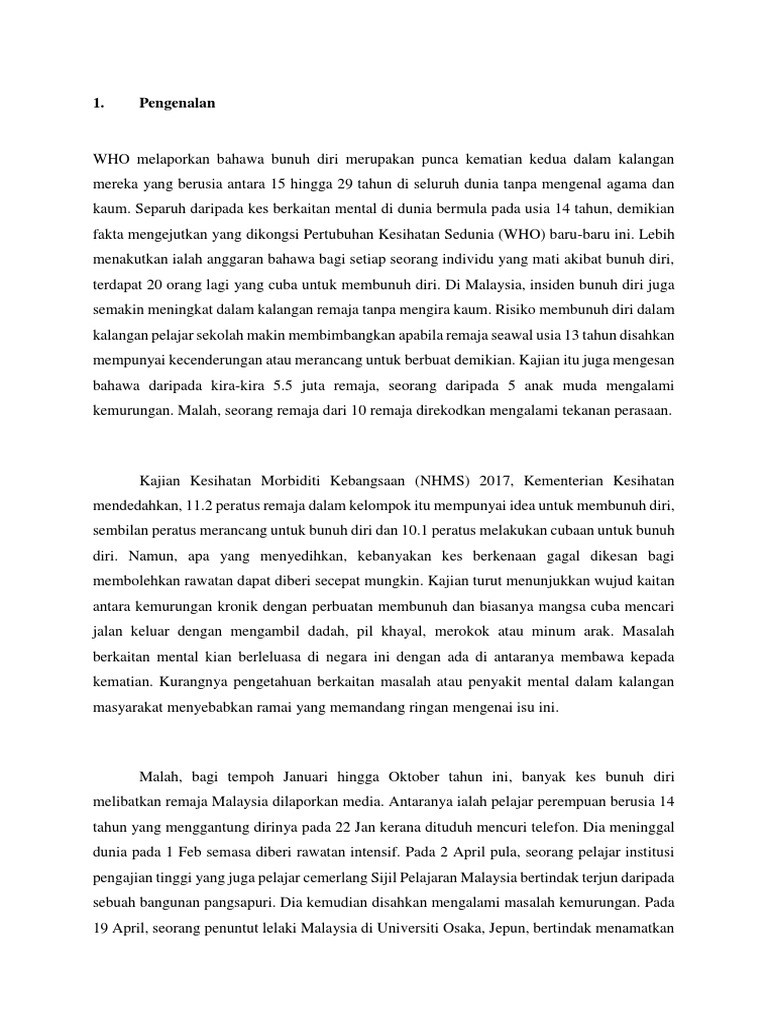 Assignment Kajian Kes Bunuh Diri Di Kalangan Remaja Pdf