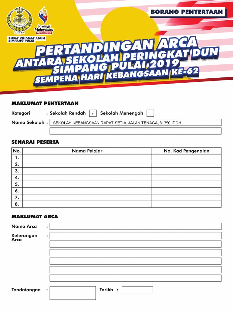 Borang Pertandingan Arca Antara Sekolah Peringkat Dun Simpang Pulai Pdf