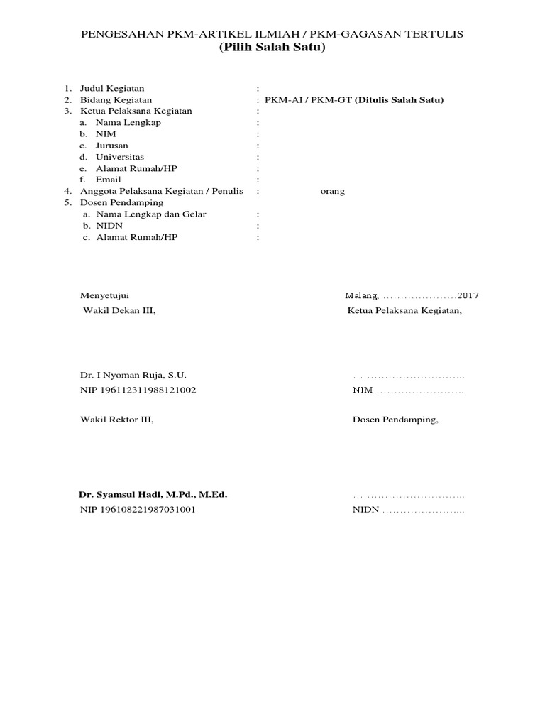 Lembar Pengesahan PKM Ai Dan GT | PDF