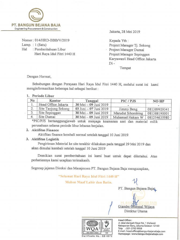 Pemberitahuan Libur Hari Raya Idul Fitri Pdf