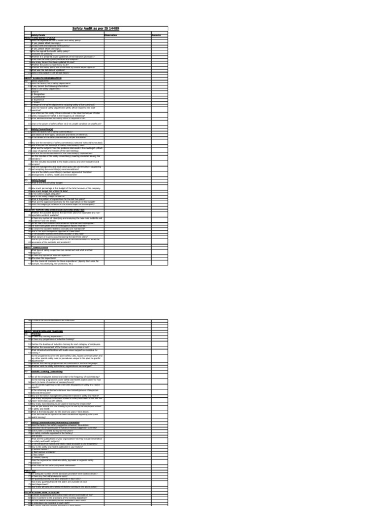 IS 14489 Safety Audit Checklist | PDF | Personal Protective Equipment ...