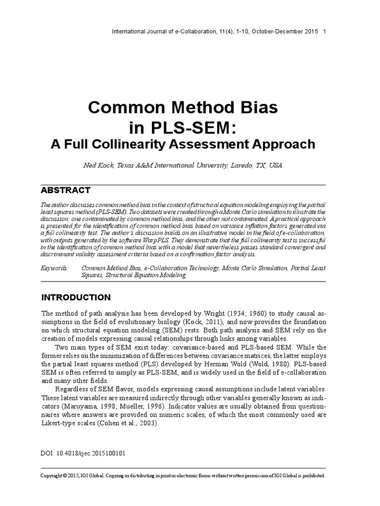 2015-Kock-Common Method Bias in Smart PLS | PDF | Structural Equation ...