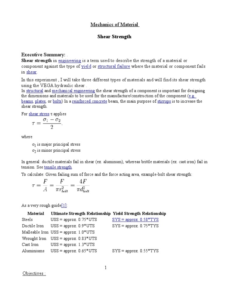 Shear Strength Testing of Materials | PDF | Ultimate Tensile Strength ...