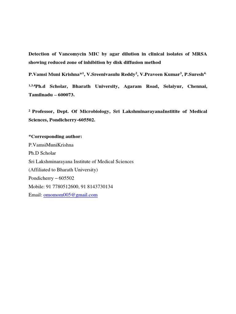 Detection of MIC by Agar Dilution in Clinical Isolate PDF