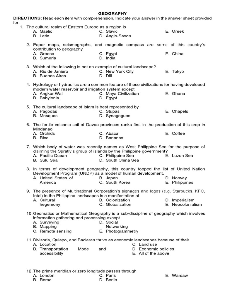 Geography Questionnaire PDF Longitude Latitude