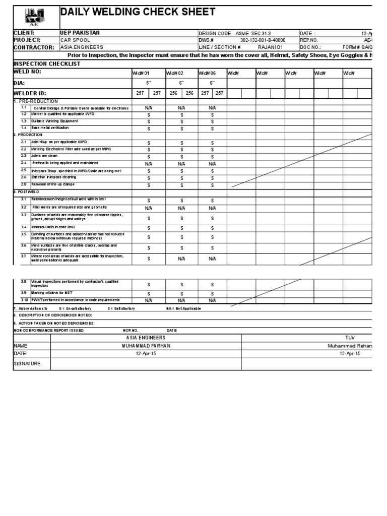 Welding Inspection Checklist for UEP | PDF | Welding | Construction