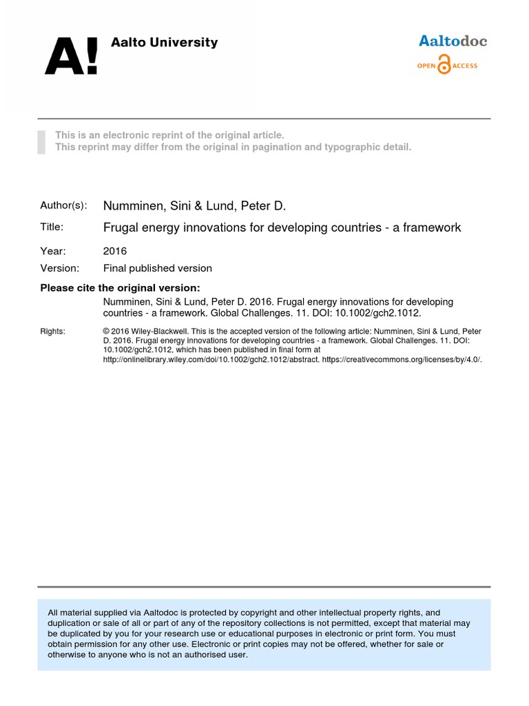 Frugal Innovation For Developing Country - A Framework | PDF ...